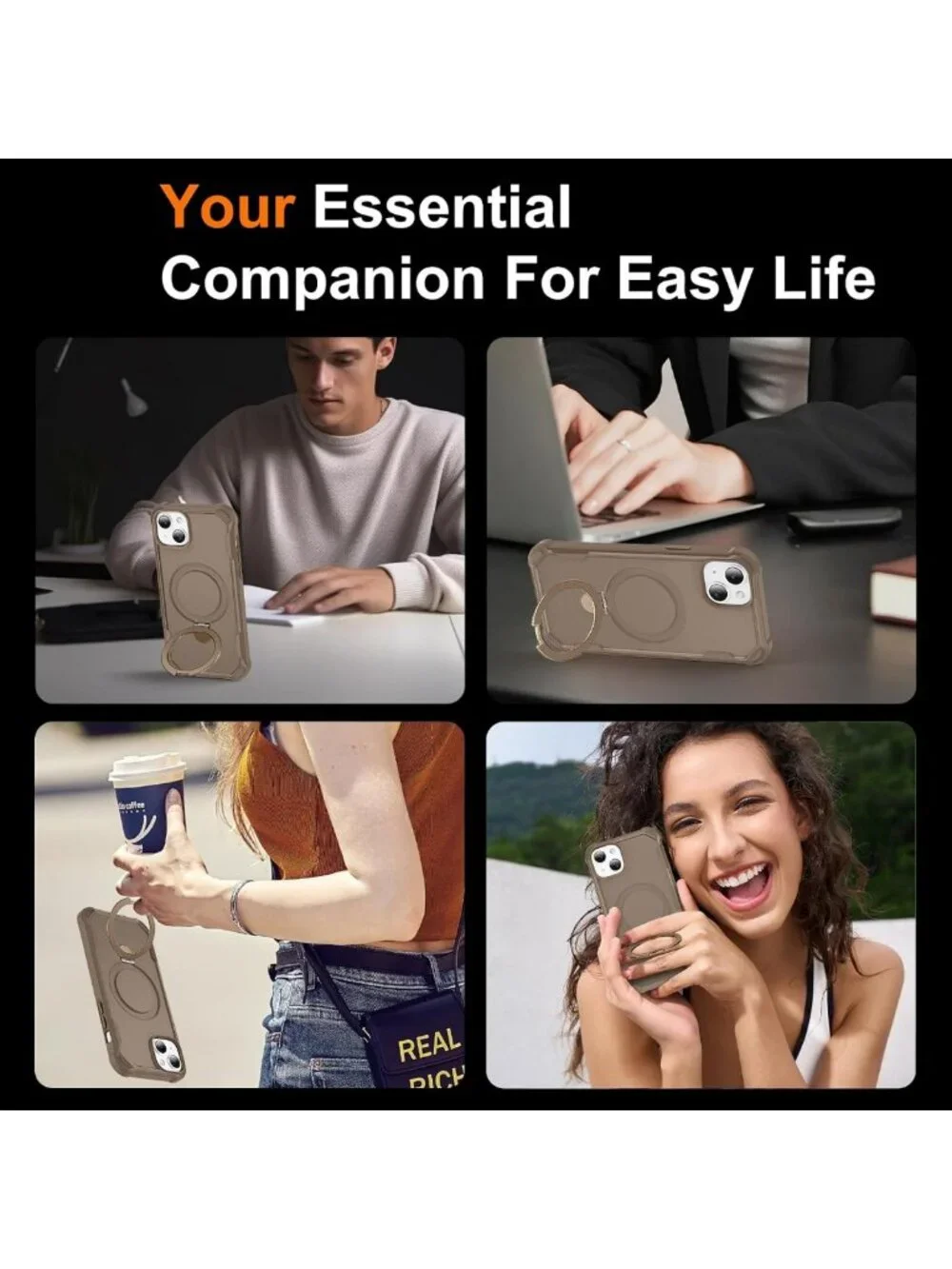Slim Khaki iPhone 13 & 14 Case with Magnetic Kickstand, 10FT Drop Protection